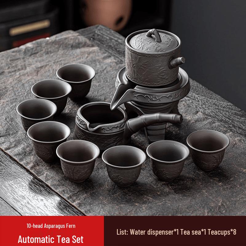 10-Piece Zisha-Style Ceramic Teaware Set with Wen Zhu Design