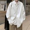 Hong Kong Style Men's Loose Solid Color Long Sleeve Casual Shirt, Plus Size, White, Spring/Autumn