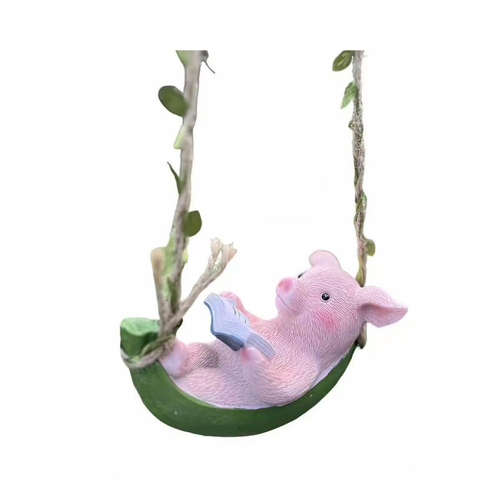 Swinging Animal Hanging Ornament Set, Cute Pig & Resin Garden Decor, Hanging Figurine For Patio, Porch, Tree & Home Decor Gift One Size