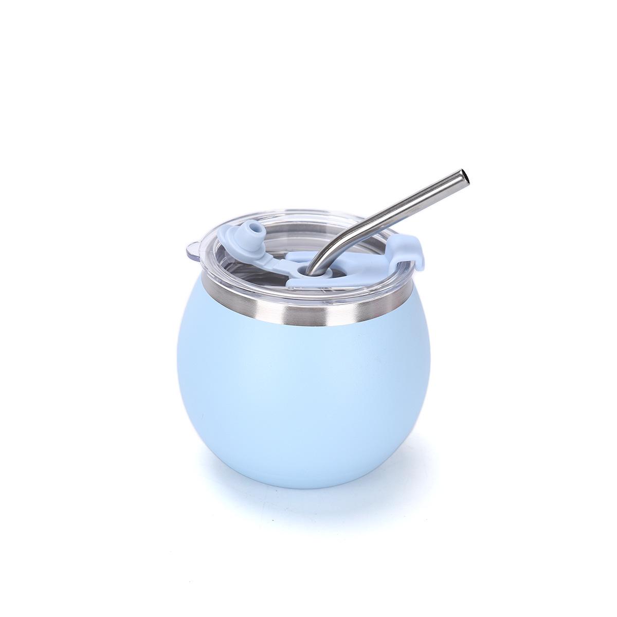Mini Eggshell Stainless Steel Insulated Cup with Straw - U-Shaped Yerba Mate Cup 180ml