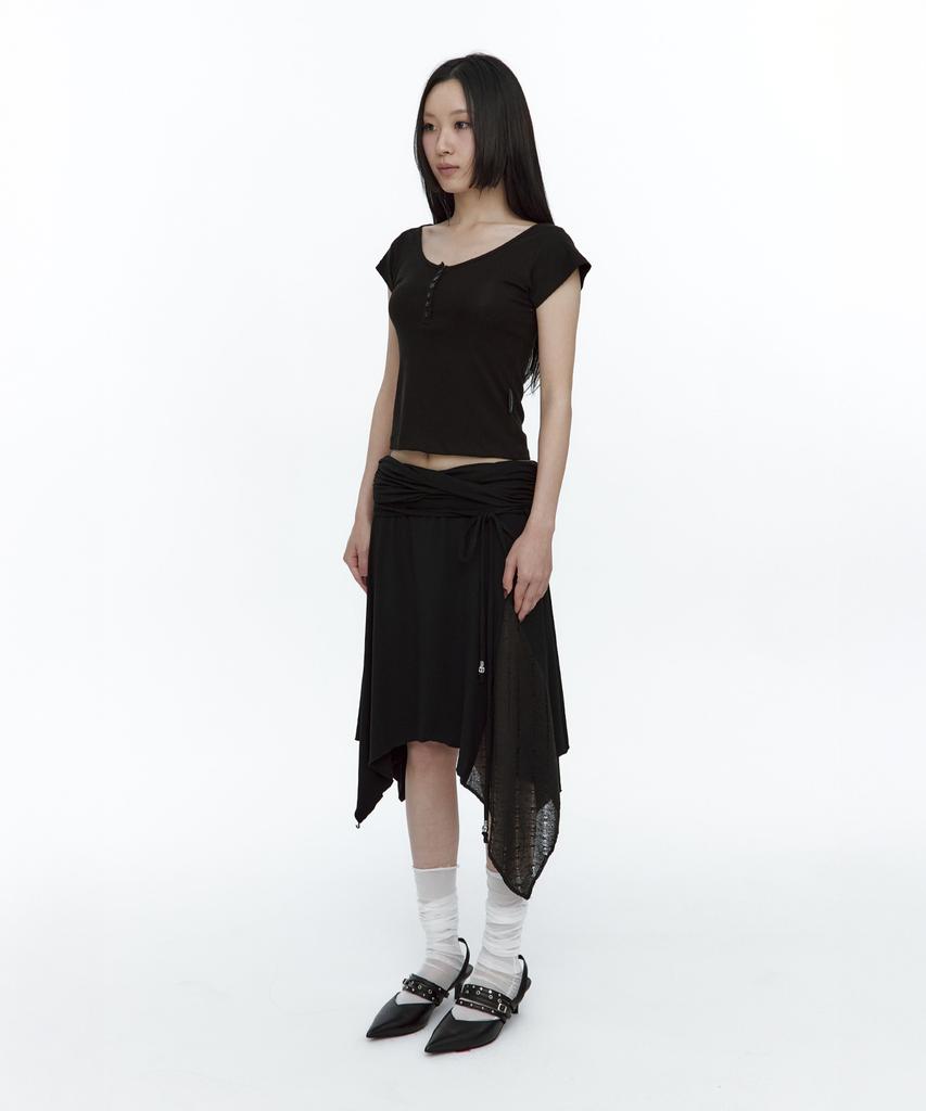 Rough Neck Knit Layer Drape Skirt Black