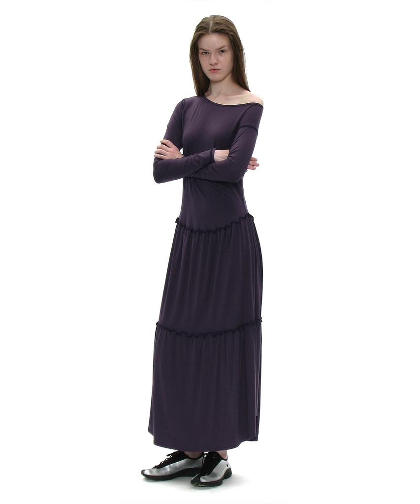 Partimento Woman Pwc Asymmetrical Jersey Shirred Tiered Dress_Midnight Plum