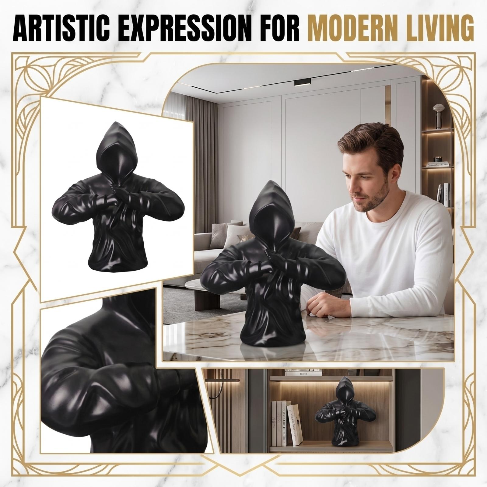 

Modern Abstract Hooded Figure Decorative Sculpture for Desktop Home Office Living Room Study Shelf Decor Ornament Art one size чорний