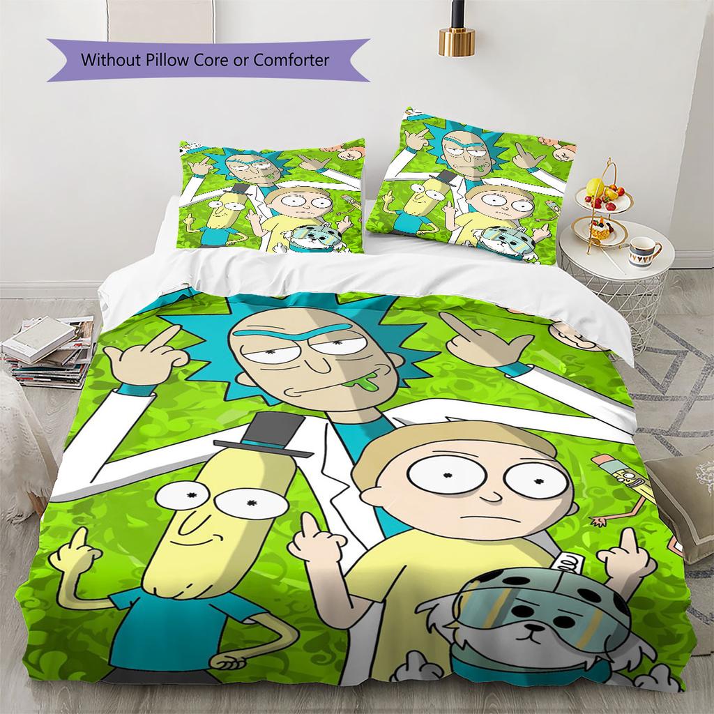 Ricky and Morty Printed Coreless Ultra-Soft Sheet Set, Multiple Sizes of Comfortable Bed Sheets, Bedroom Bedding Decoration