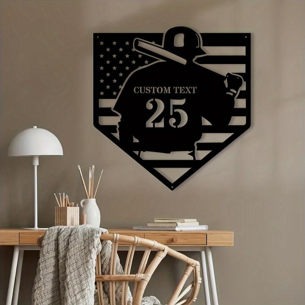 Custom Engraved Baseball Player Metal Wall Art Deco Style Personalized New Year Home Training Fields