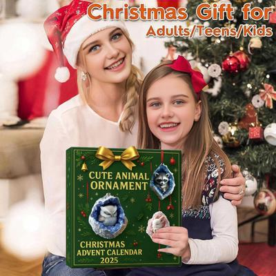 Geode Animal Advent Calendar 2025 24 Days Countdown Calendar with 2D Acrylic Forest Crystal Cave Animals Ornaments for Christmas Tree Decor