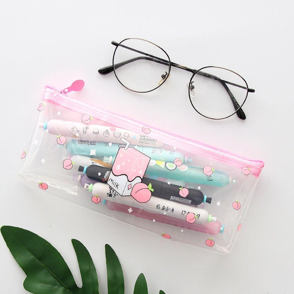 Cute Transparent Pencil Bag Large Capacity Stationery Storage Bag Portable Pencil Case Student