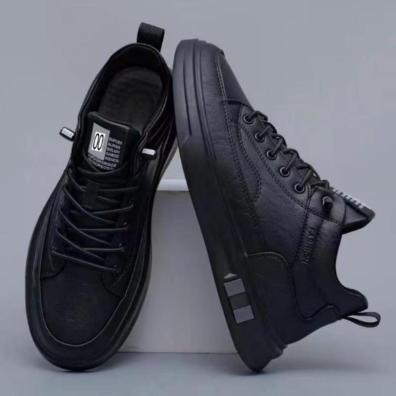 Shoes Men's New Spring Mid-help Black Versatile Black Leather Shoes Trendy Boys Casual Board Shoes