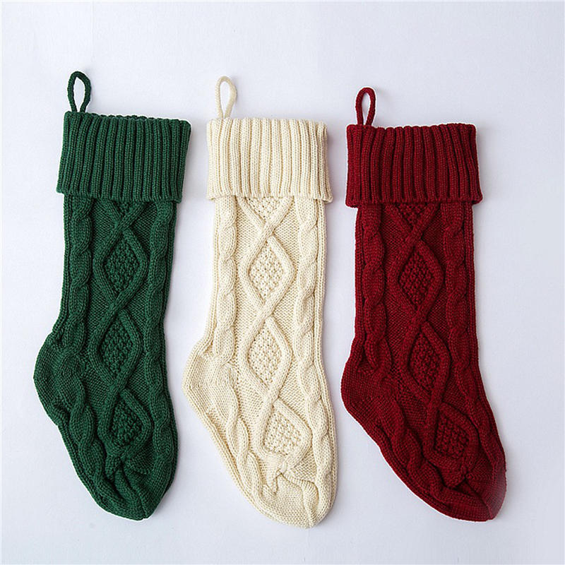 Fashion Cable Knit Christmas Stockings Solid Color Classic Hanging Gift Candy Stocking for Fireplace Xmas Tree