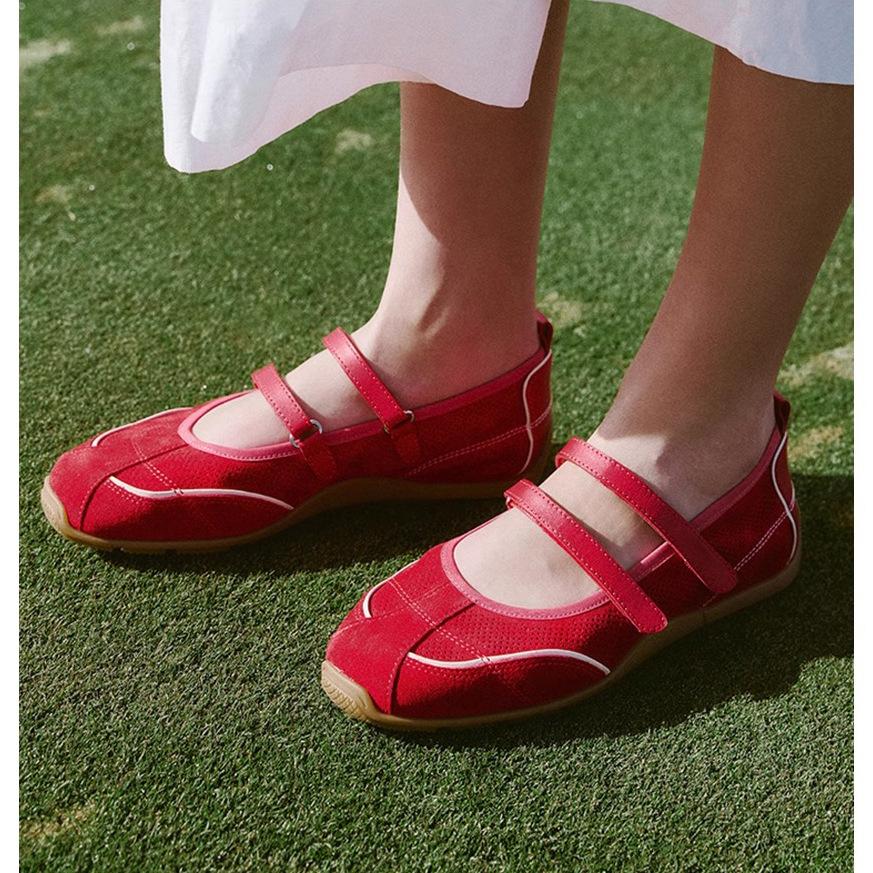 Velcro Women's Casual Beanie Shoes Red Soft Sole Not Tired Feet Retro Mary Jane Shoes Ballet Training Single Shoes Summer