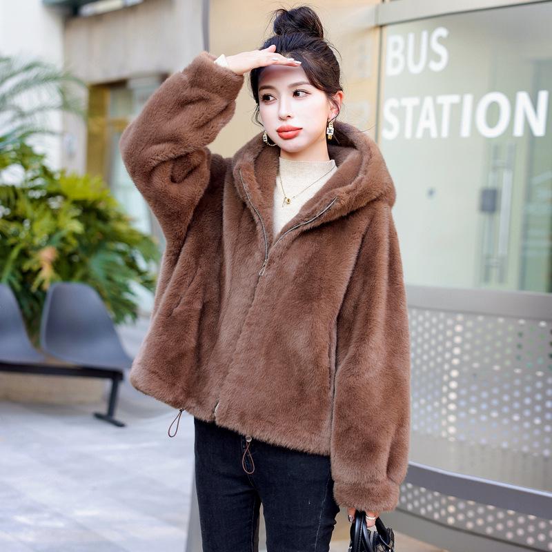 Stylish Hooded Faux Mink Coat - Women's Autumn/Winter Fashion