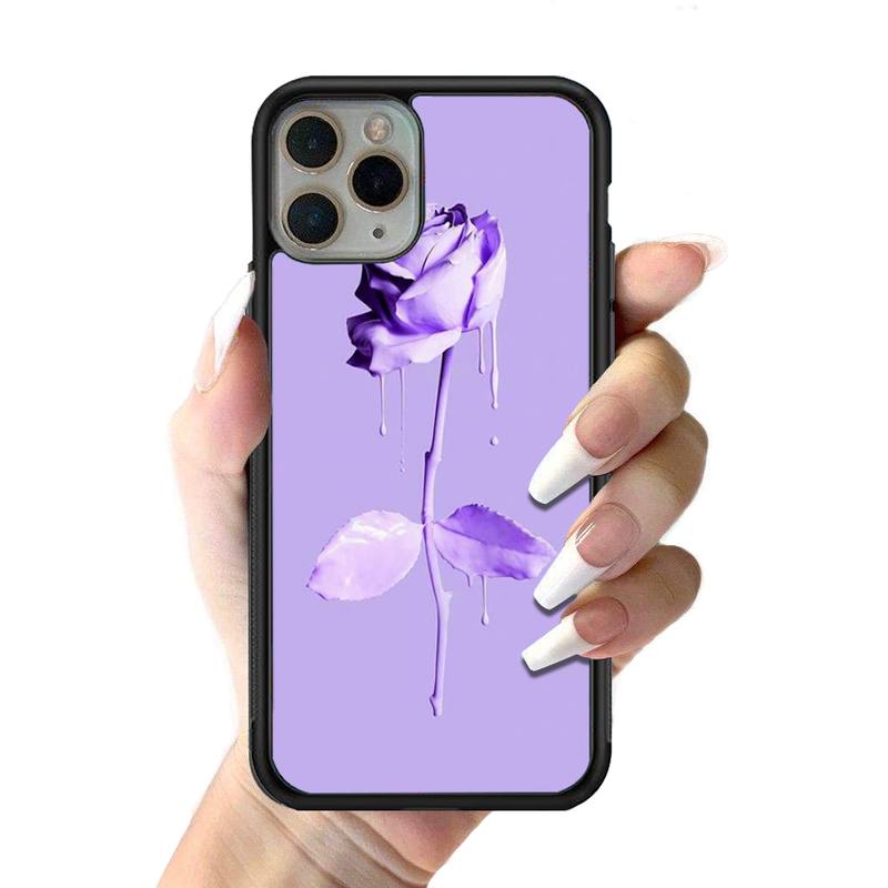 Aesthetics Purple Rose Phone Case Silicone PC+TPU Case for iPhone 11 12 13 Pro Max 8 7 6 Plus X SE XR Hard Fundas