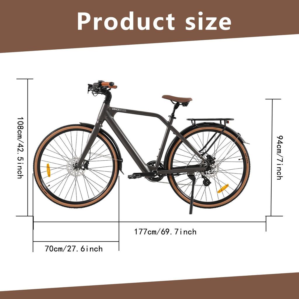 CMACEWHEEL F700-1 36V 250W Electric Bike – 700C Wheels, Shimano 8-Speed, 80km Range, Hydraulic Brakes, IP65