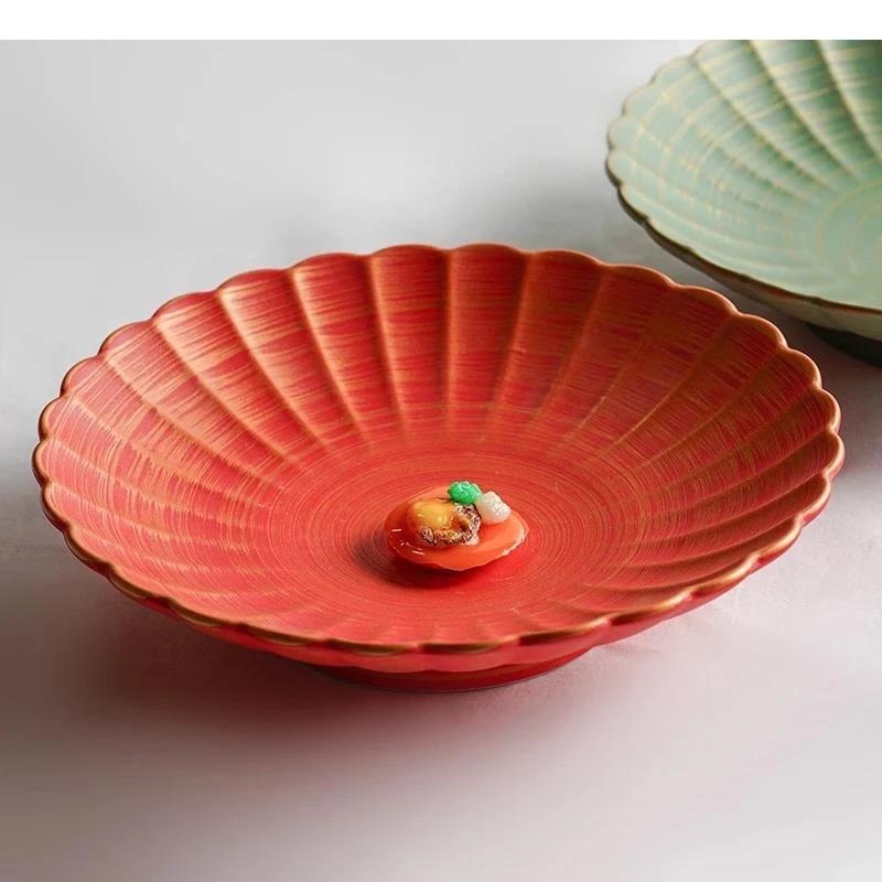 Solid Color Pattern Ceramic Plate Living Room Decoration Fruit Dinner Steak Dessert Home Kitchen Tableware