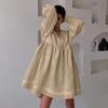 Women's clothing autumn and winter new cotton and linen French skirt temperament commuter V-neck lantern sleeve loose dress