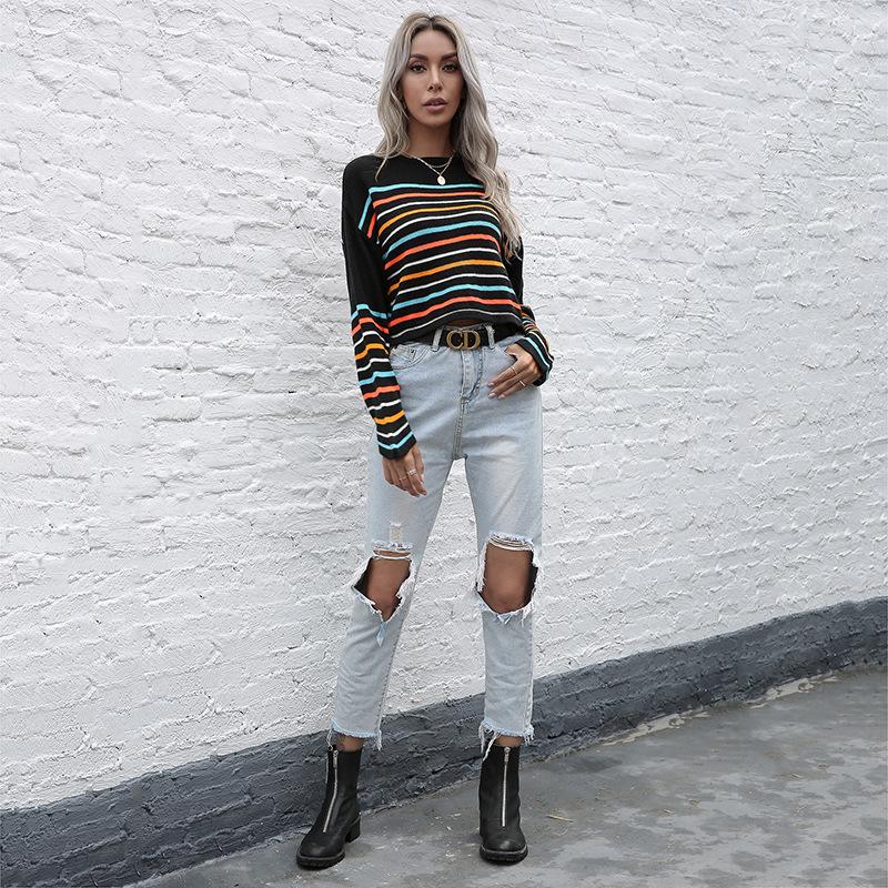 Women's Crew Neck Knitwear, Striped, Long Sleeve
