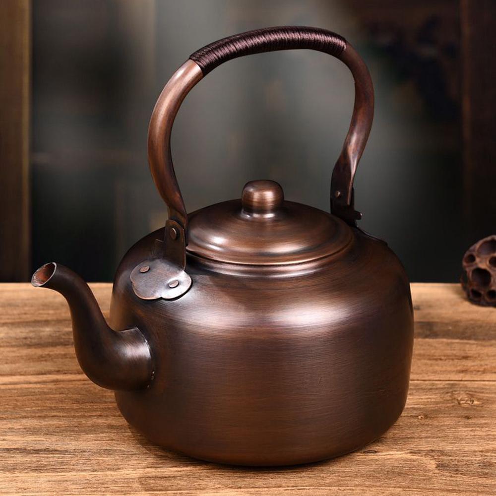 Bollitore in Rame Retrò, Pentola per Bollire l'Acqua in Rame Rosso, Bollitore da Cucina per Bollire il Tè, Aggiungere Pentola per Zuppa, Bollitore per Tè Salutare, 3L