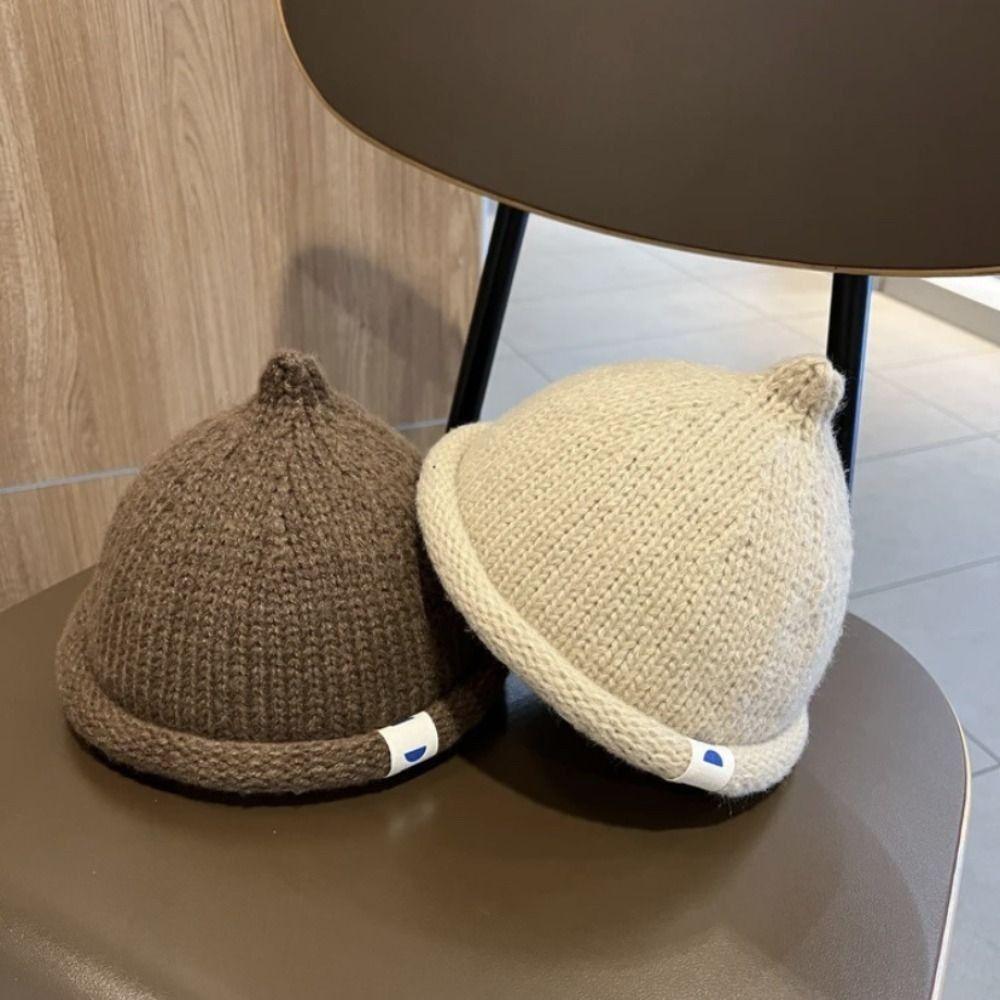 Korean Curled Edge Hat Autumn Winter Children's Bonnet Hats Cute Baby Knitted Hat  Kids
