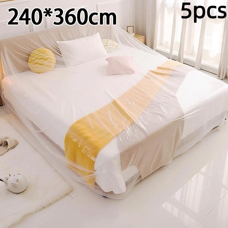 5 Pieces Plastic Bed Dust Covers Elastic Edged Oversized Anti-spill Protector for Home Renovation Furniture Storage