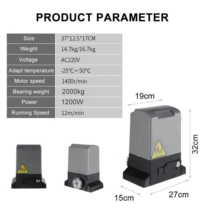 Heavy Duty Automatic Electric Sliding Gate Motor Opener Remote Control Sliding Door Machine Access Control 2000kg 1200W 220V