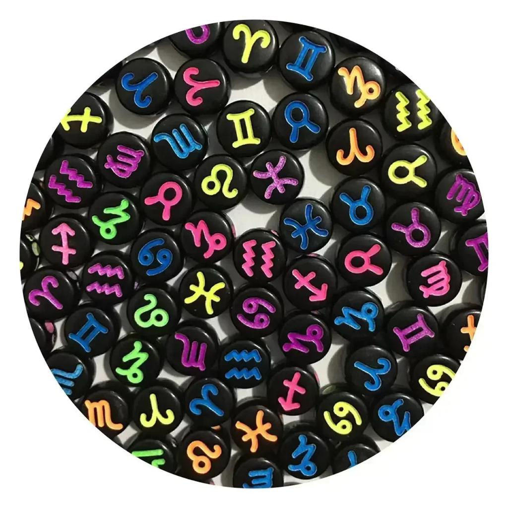 100-500PCS Acrylic Zodiac Beads Round Flat Loose Spacer Constellation Beads For Jewelry Making Diy Bracelet Necklace Accessories