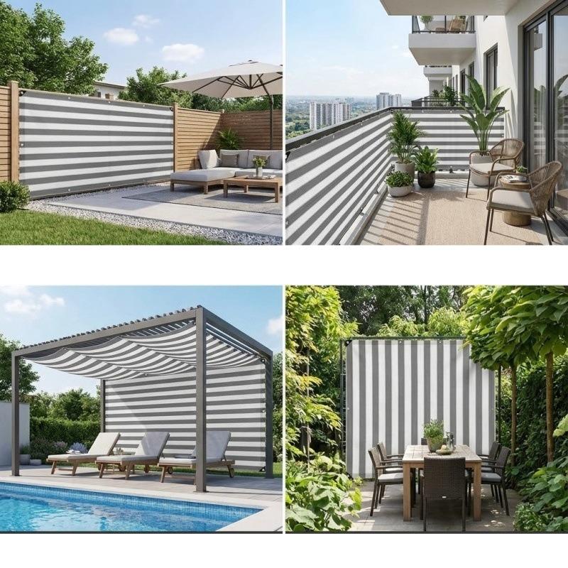 Rete Ombreggiante Ispessita a Strisce Bianche e Grigie per Recinzione Balcone Protezione Privacy e Anti-invecchiamento per Cortile Esterno Ville Rete di Protezione UV