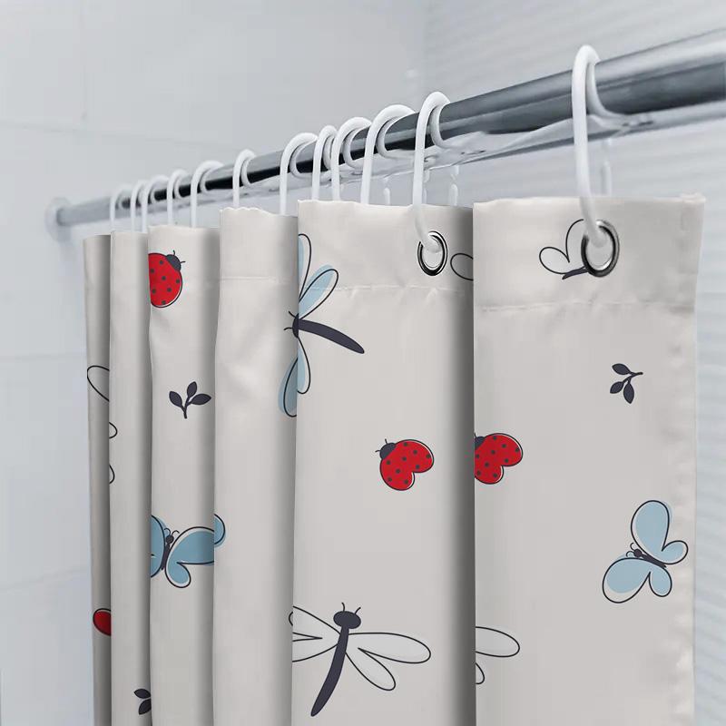 Modern Bathroom Decorstylish Shower Curtain With Dragonflies Ladybugs White Floral Print For Home Decoration Accessories In Bath
