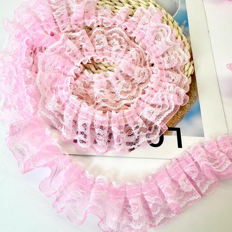 

4 см двухслойная плиссированная кружевная лента для самостоятельного изготовления одежды и юбок в виде листьев лотоса розовый