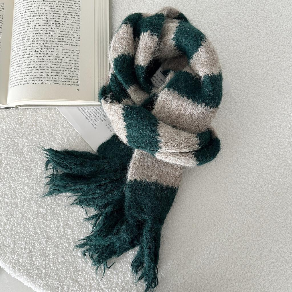 Winter Warm Long Tassel Striped Knitted Scarf Sweet and Cute Shawl Thick Warm Scarf