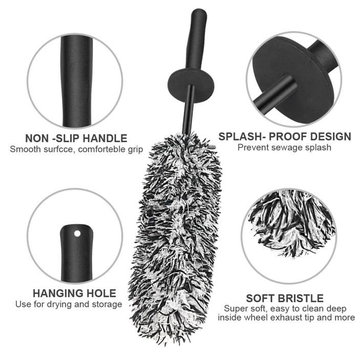 Brosse Jantes Voiture, Brosse de Nettoyage en Microfibre, Brosse de Roue de Voiture Jante sans Partie Métallique