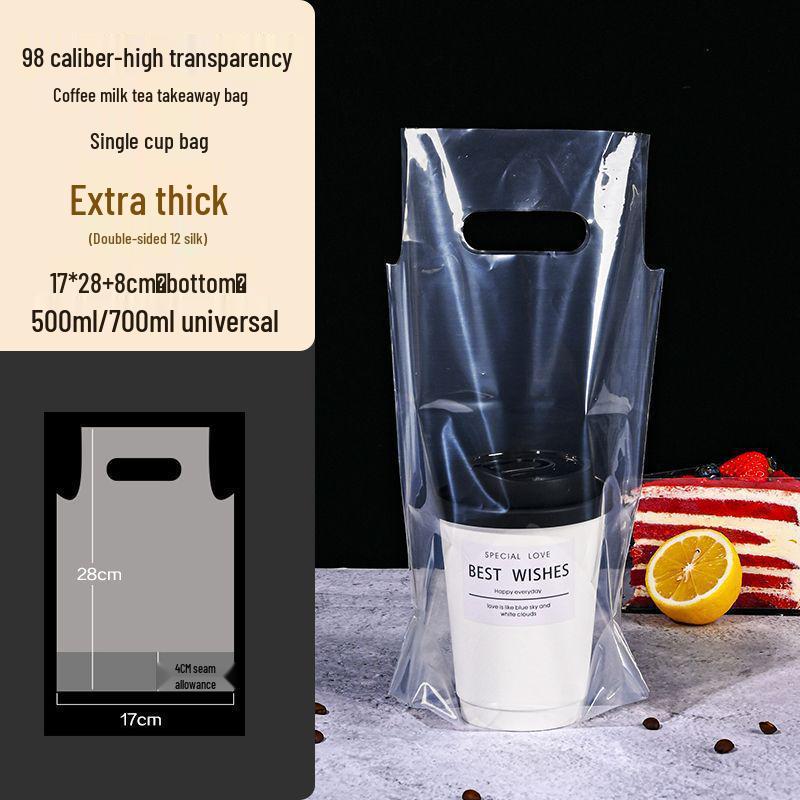 Transparent Disposable Drink Bag with Handle for Single or Double Cups