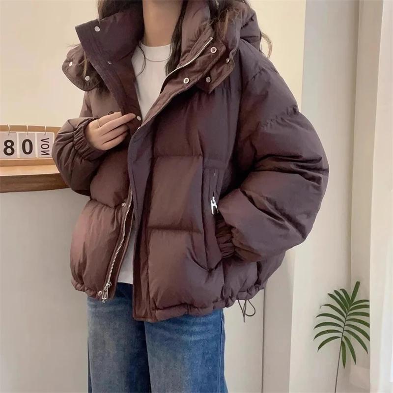 Women Cotton Parkas Hooded Winter Oversize Coat Thick Warm Loose Puffer Jacket Female Solid Fashion Zipper Outwear