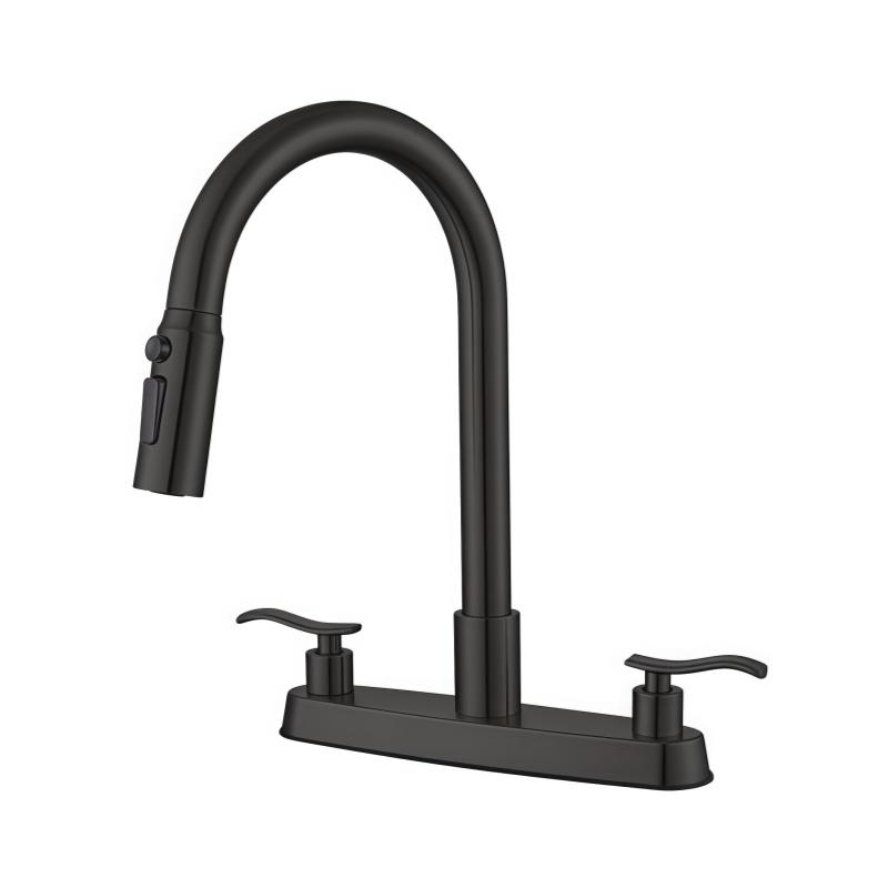 304 Stainless Steel Faucet Hot and Cold Kitchen 8inch Dual Hole Dual Handle Pull-Out Faucet Kitchen Sink