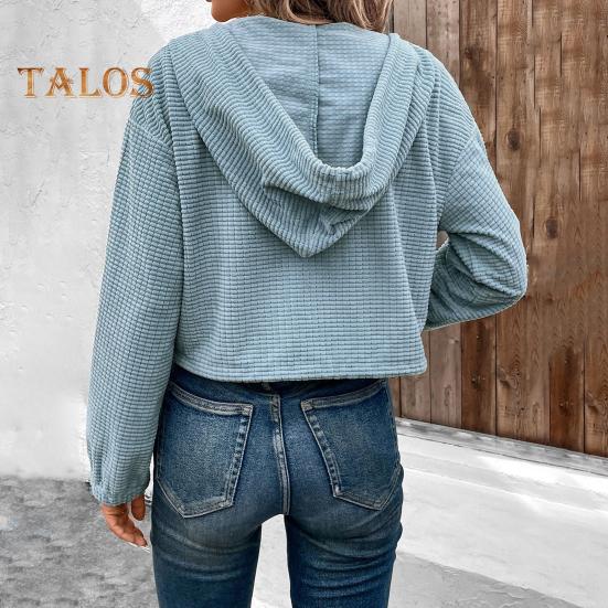 Women's Hooded Sweatshirt Long Sleeve Solid Color Jacket with Drawstring Zip Up Short Hoodie for Daily Party Office Vacation