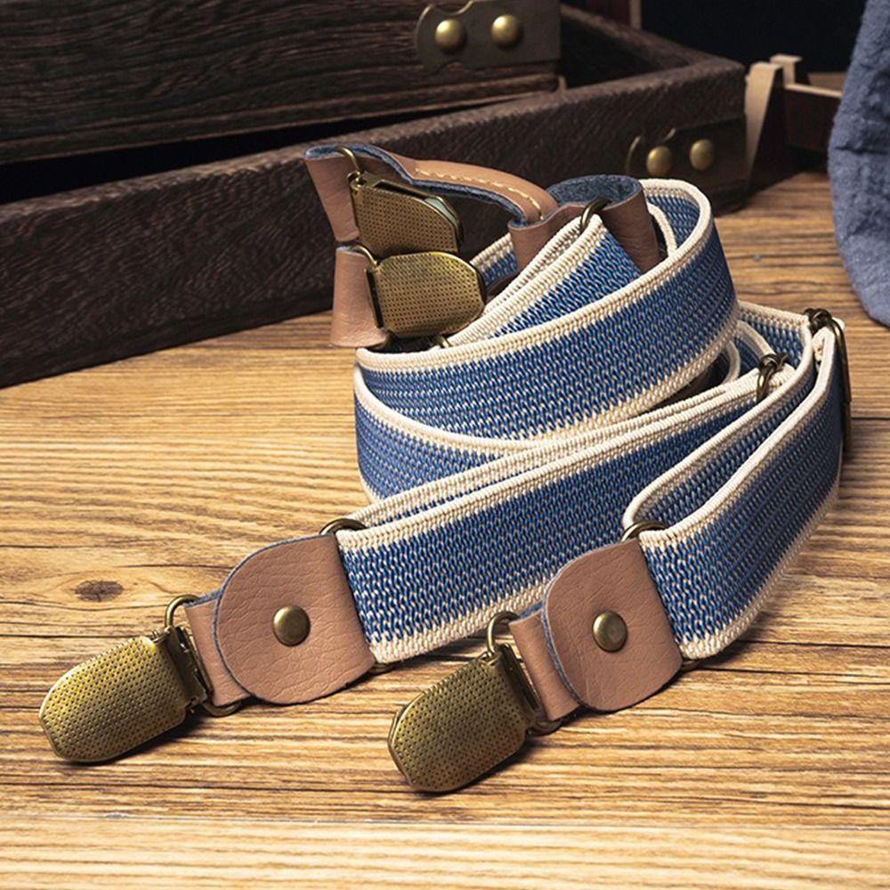 Elastic Strap Y-Type Suspenders 4 Clips Stripe Suspenders Fashion Metal Clip Suspenders Gift Idea