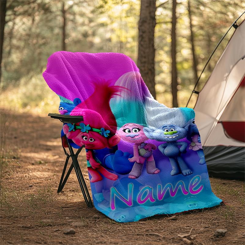 Personalized Custom Name Blanket - Trolls Print Design,Blanket for Sofa,Bed,Travel,Camping - Soft and Warm, Great Gift
