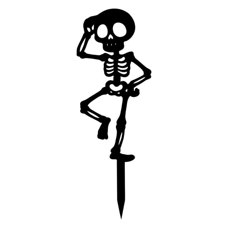 Halloween Yard Stake with Bone Dancer Shape, Black Acrylic Lawn Piece for Garden Display and Outdoor Party Scene