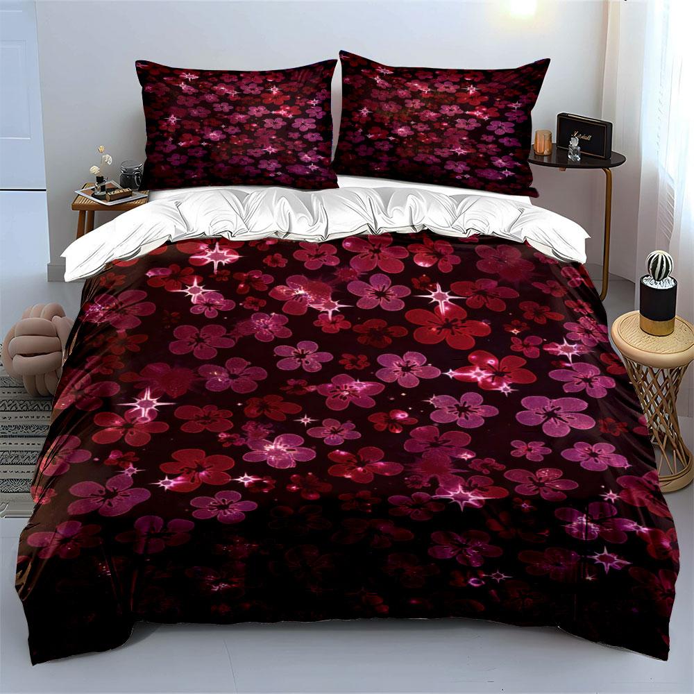 Pink and red flowers. Bedding sets Duvet cover sets Duvet covers Pillowcases(1 * Duvet Cover 2 * Pillowcases without duvet insert)
