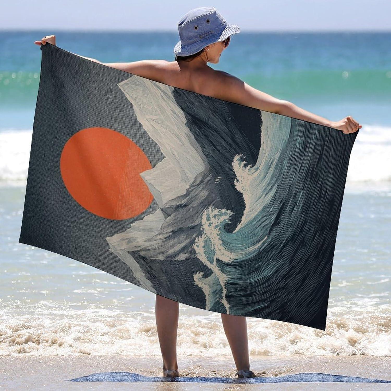 

Illustration Wave Art Print Beach Towel Modern Geometric Summer Quick Dry Sand Free Lightweight Towel for Beach Pool Travel W30*H60(CM)