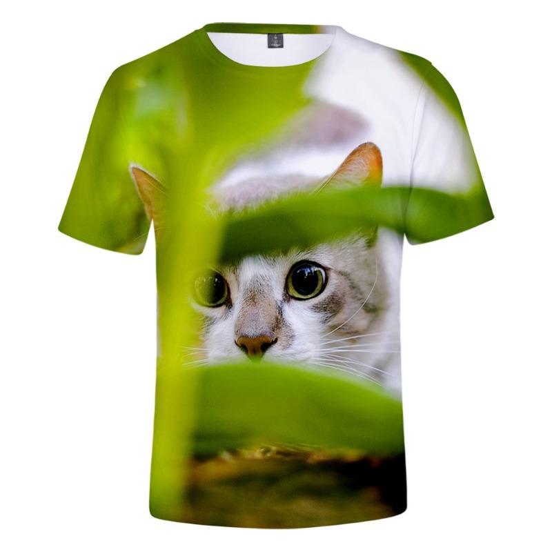 Children's Cat Adult 3D Printed Short Sleeve Men's Street Trend 3D Color Printed Short Sleeve T-shirt Tops & T-shirts (men’s)