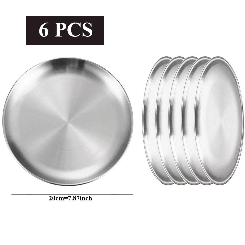 6Pcs Stainless Steel Plate Set BBQ Fried Chicken Barbecue Meat Plate Vegetable Fruit Storage Tray Party Cake Dessert Plate