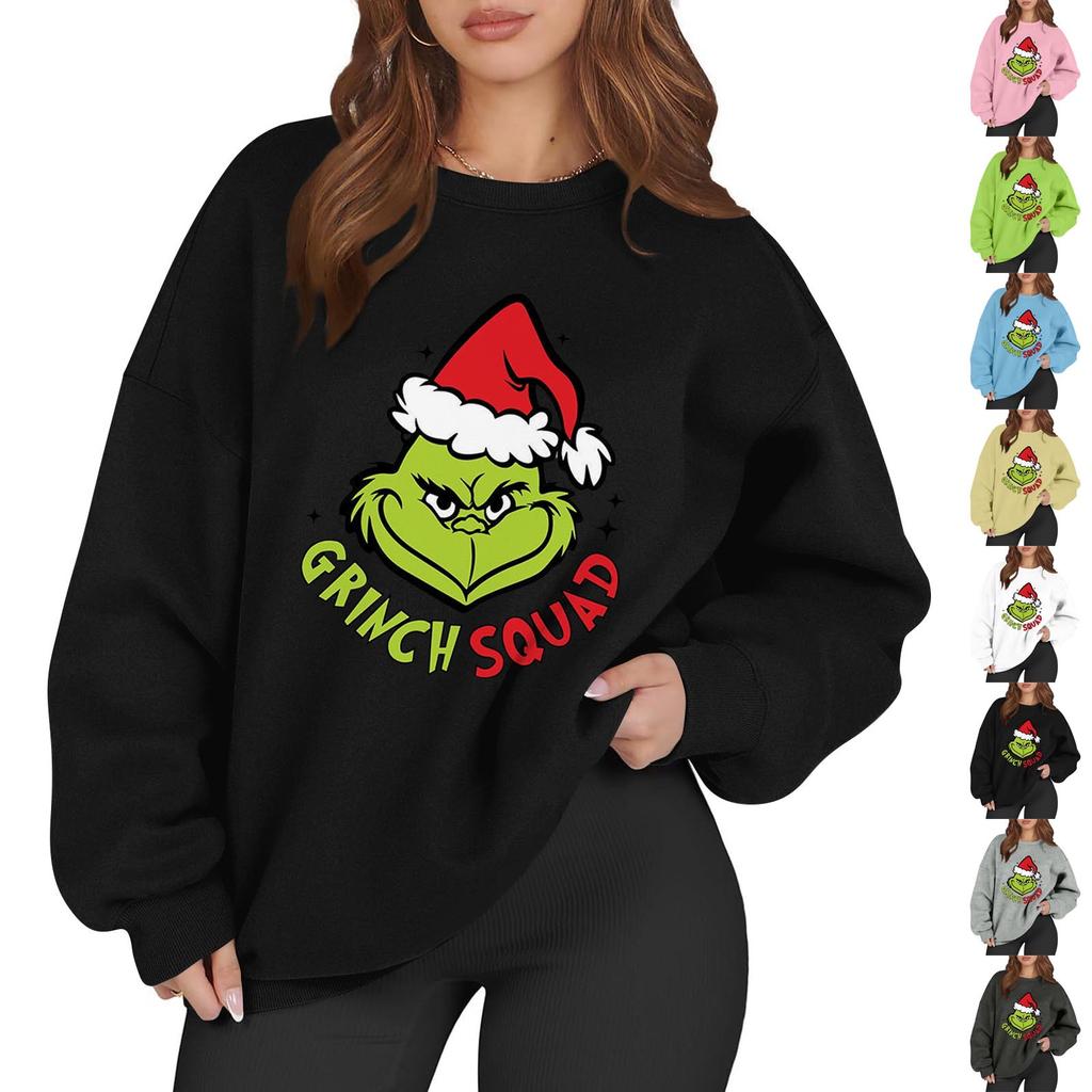 Women's Fashion Long Sleeve Print Round Neck Loose Pullover Sweater Top