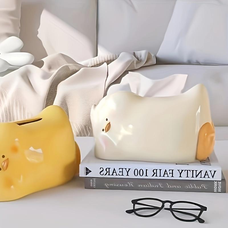 Niedlicher Enten Keramik Taschentuchboxhalter, Polierter Weißer Dekorativer Servietten Spender mit Goldfarbenen Akzenten, Entzückendes Tierdesign für Wohnzimmer, Schlafzimmer