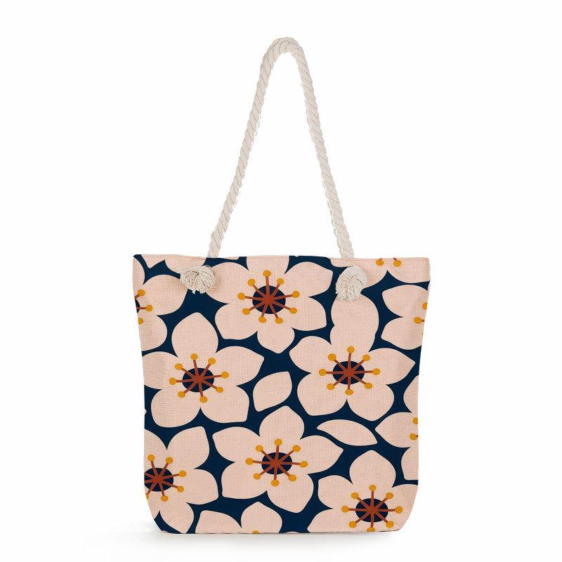 Multifunctional Flower Printed Thick Rope Shoulder Beach Bag 7582 KTB
