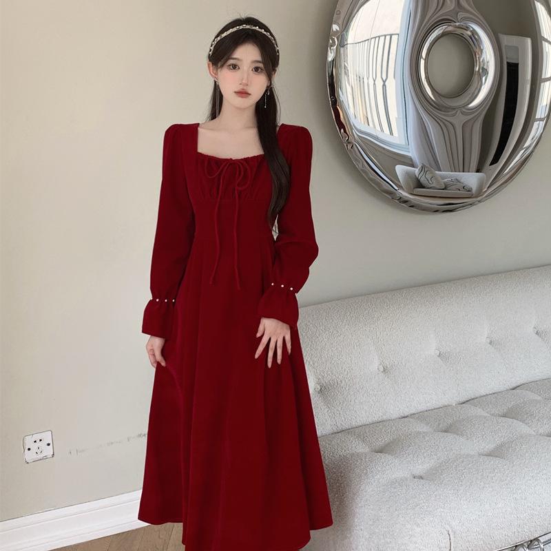 2025 Autumn/Winter Plus Size Red Long Sleeve Engagement & Formal Dress