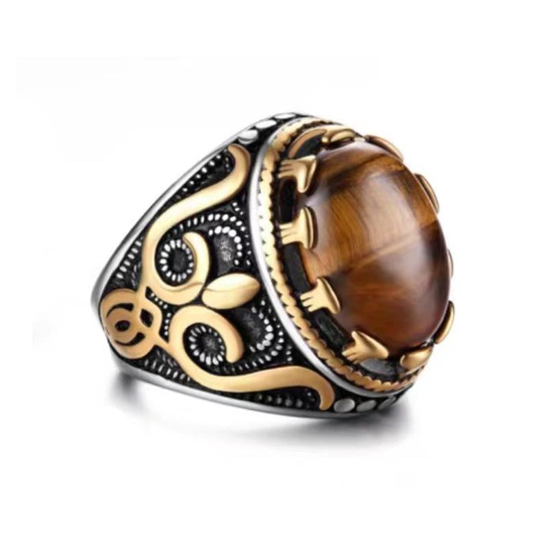 New Tiger Eye Stone Fashionable and Domineering Retro Wild Men's Ring