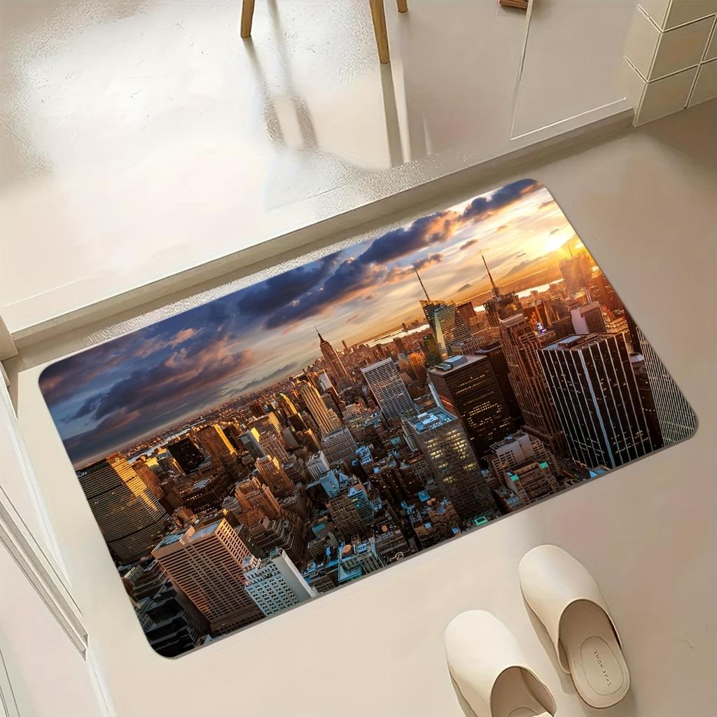 1PC Metropolis Skyline Kitchen Rug Non-Slip Door Mat Pop Design Bathroom Rug Bath Mat Carpet for Home Sink Laundry Decor