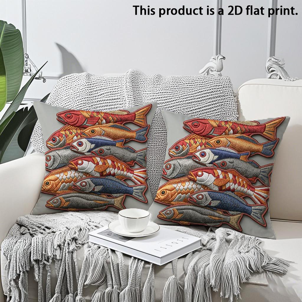 

2pcs 2 Pack Rustic School of Fish Decorative Throw Pillow Covers,2D Flat Print Farmhouse Coastal Cushion Cases 45x45cm-2pcs