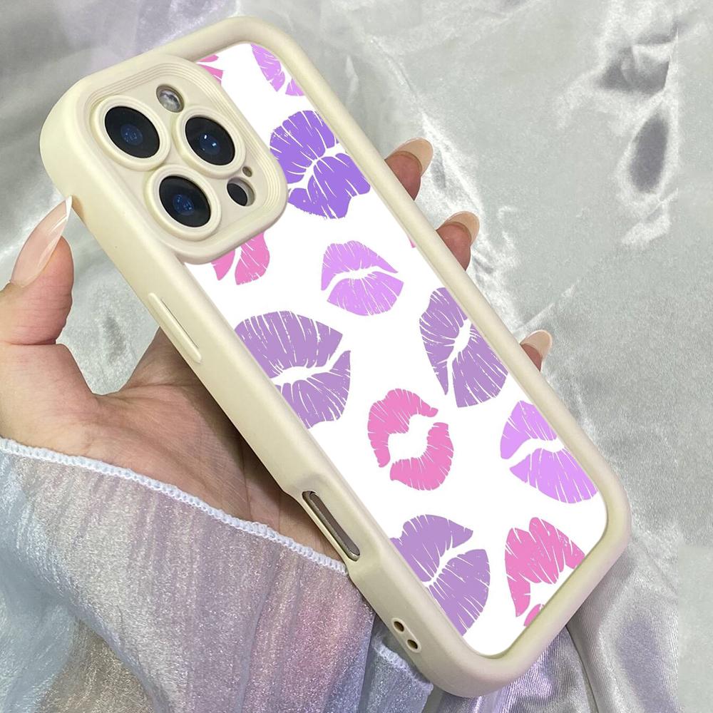 JT437 Purple Lipstick Kisses for iPhone 17 16 15 14 Pro Max Samsung S26 S25 Ultra A17 A07 A56 A16 A14 Xiaomi 15T Redmi 15c Note 14 Soft Case