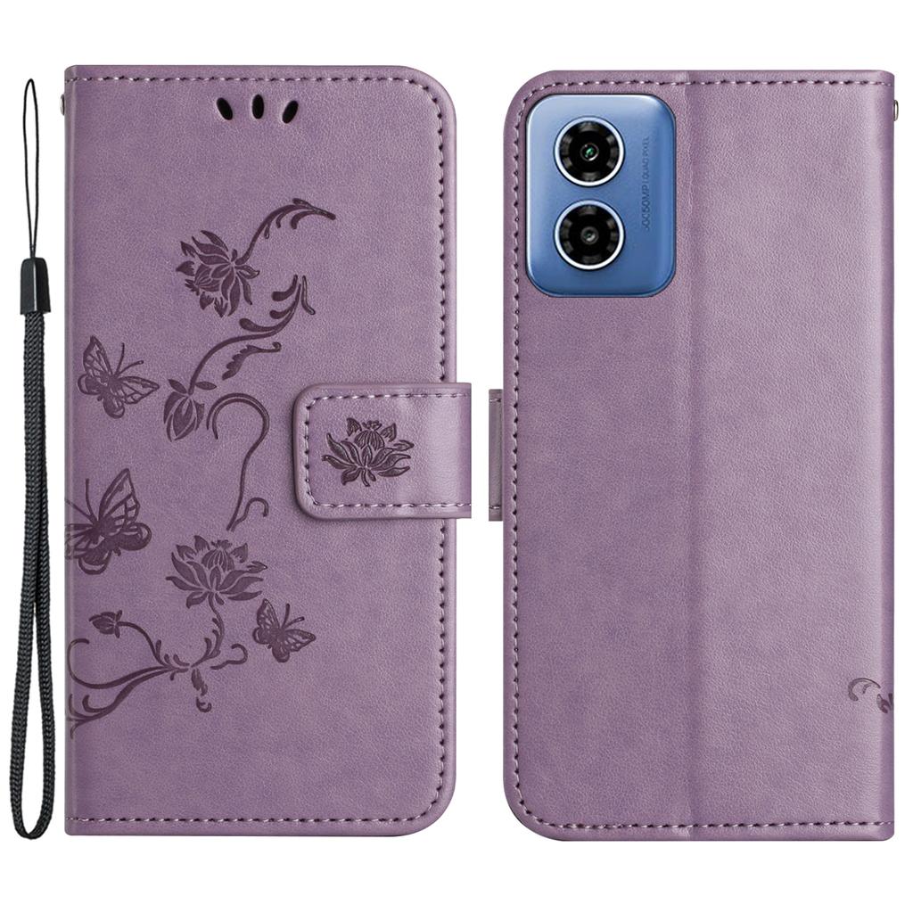 Dla Motorola Moto E14 4G/G04 4G/G04s 4G/G24 4G Etui Portfelowe Skórzane PU Podstawka Motyl Kwiat Pokrowiec na Telefon